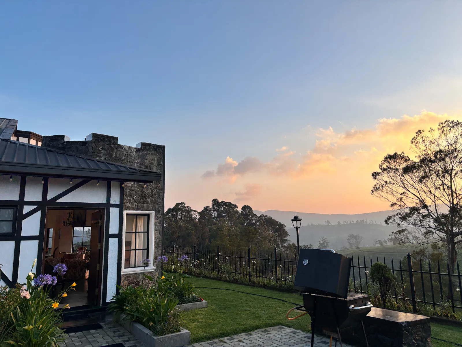 Sunset over the valley from the garden at Dover Cottage